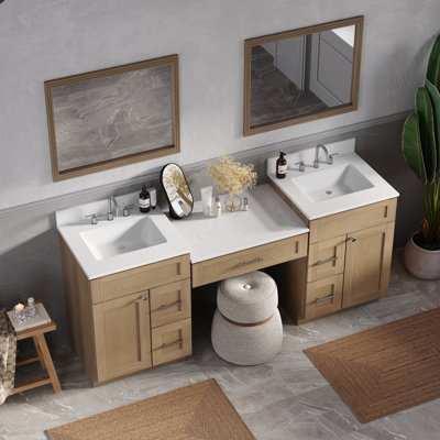 Meuble-lavabo double 78 po avec comptoir en quartz de Carrare