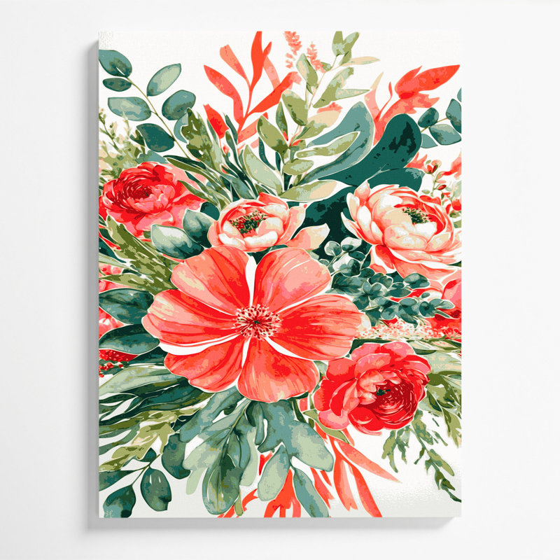 Aquarelle, art floral sur toile beige 40, H 20 po x l 30 po