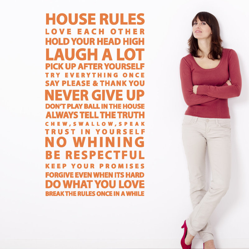 Décalcomanie murale citation "house rules", H 24 po x l 13 po x P 0,01 po, Kaki