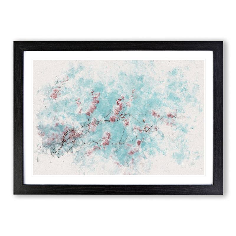 Beautiful Pink Cherry Blossom Tree Watercolour - Picture Frame Graphic Art Print, Black Framed, 40cm H x 60cm W x 2cm D
