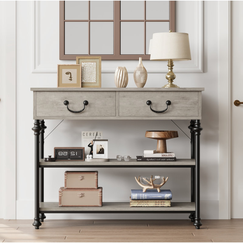 Small Entryway Table With 2 Drawers, Grey