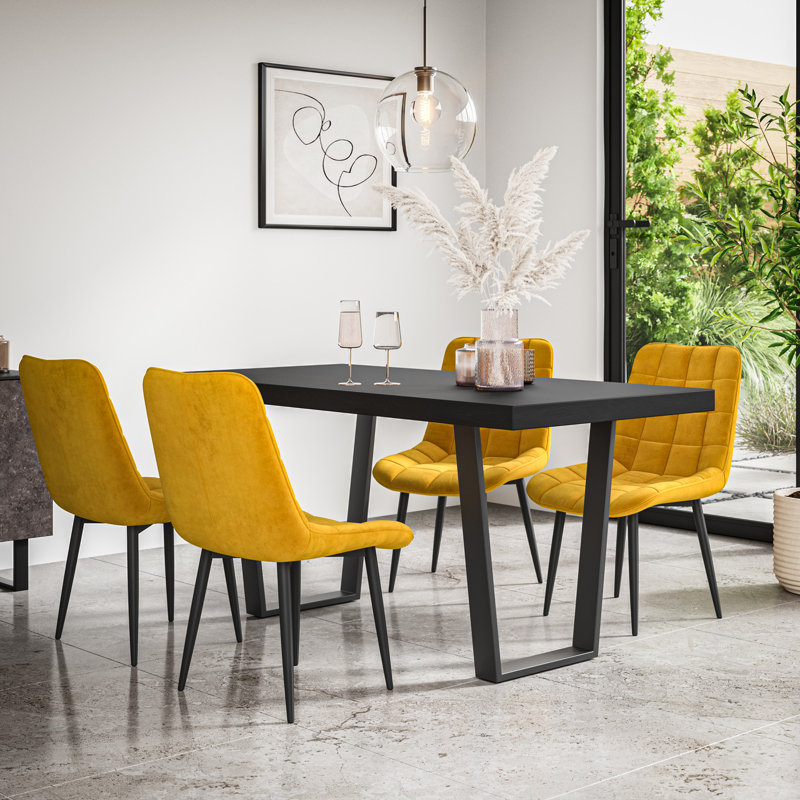 Wapella Dining Set, Black/Black/Mustard, Table, 4 Chairs