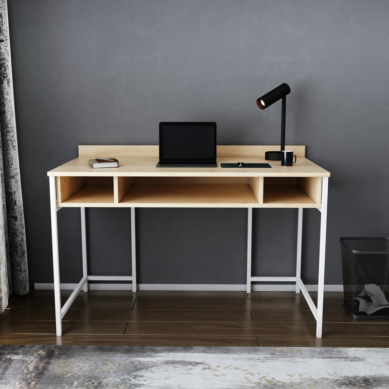 Alma Desk Metal Base Writing Desk, Oak/White