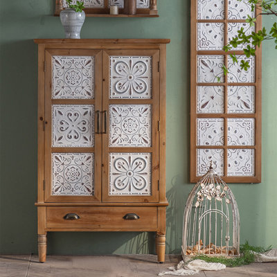 Brown+White Solid Wood+Iron Sideboard