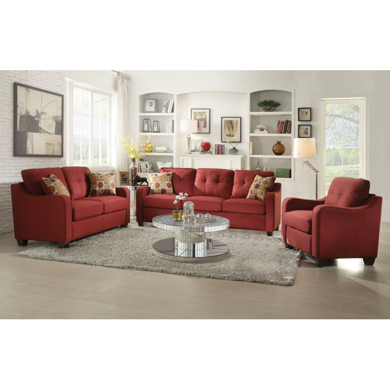Fauteuil en lin capitonné de 30 po de large Beyer, Lin rouge