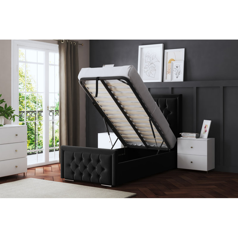 Allegra Upholstered Ottoman Bed with Headboard, Small Single (2'6), Black