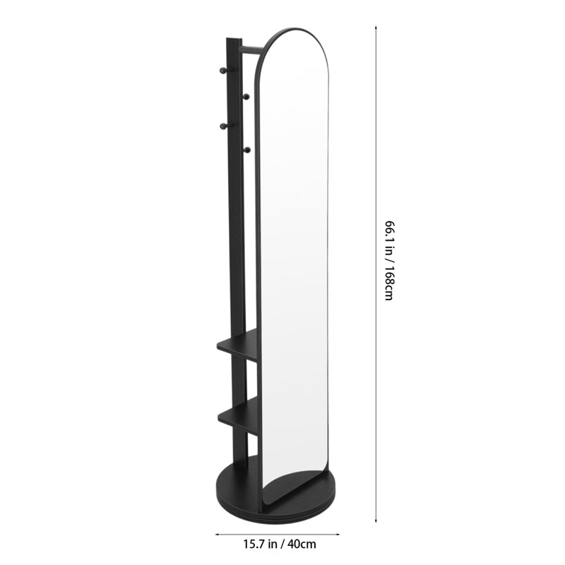 Arch Floor Mirror with Shelves, Black
