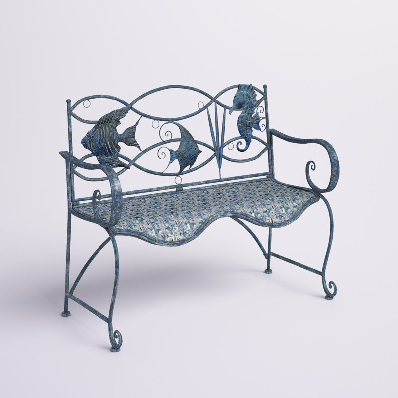 Zev Blue Fish Cast Iron Garden Bench