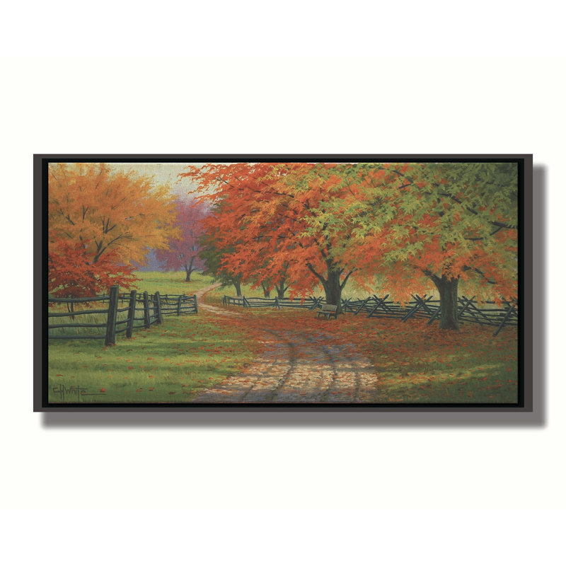 Path Through the Maples by Charles White, Brown Floater Framed Canvas, No Mat, 8.5" H x 16.5" W x 2" D