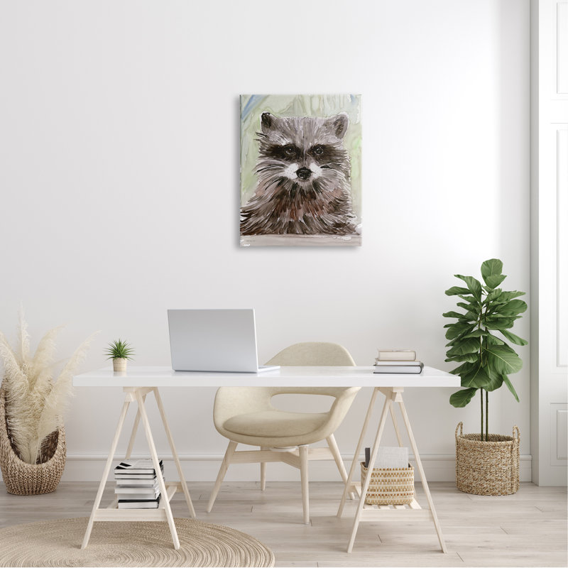 Raton laveur sauvage peeayer les coups de pinceau superposés blanc Stellar Design Studio, L 24 po x H 30 po, Toile tendue