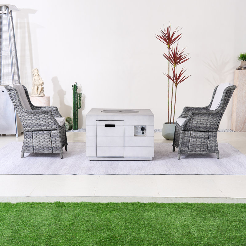 Ensemble de conversation d'extérieur en osier pour 2 personnes avec coussins Aruna, Gris, Gris