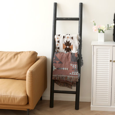 Wooden Blanket Ladder, 57In Freestanding Rustic Storage Rack, Versatile For Blankets, Towels, And Décor