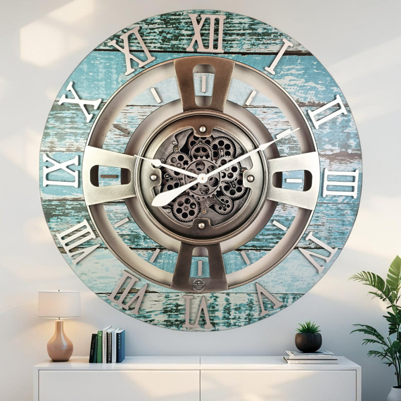 Solid Wood Wall Clock, Aqua Green, Oversize 91.4cm