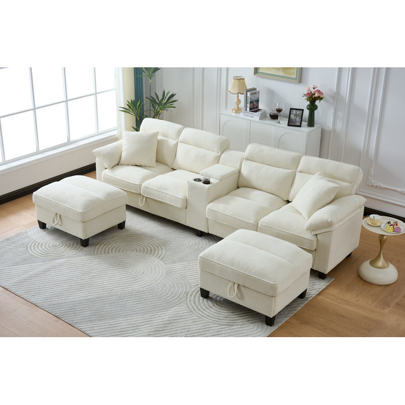 Canapé modulaire rembourré Corduroy, Velours côtelé beige