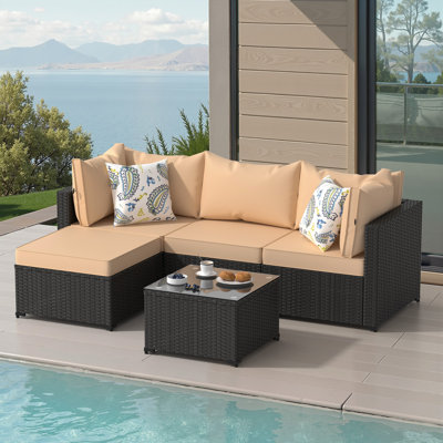 Ensemble de conversation pour canapé modulaire d'extérieur avec coussins et repose-pieds 5 pièces