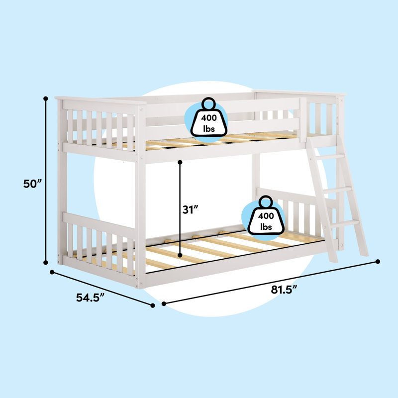 Lit superposé simple au-dessus de simple en bois massif avec échelle intégrée de 42,5 po Johann, Blanc