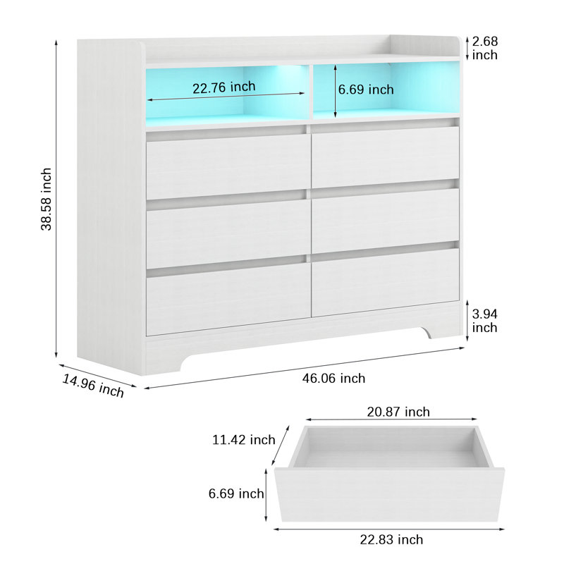Commode 6 tiroirs Bassano, Blanc
