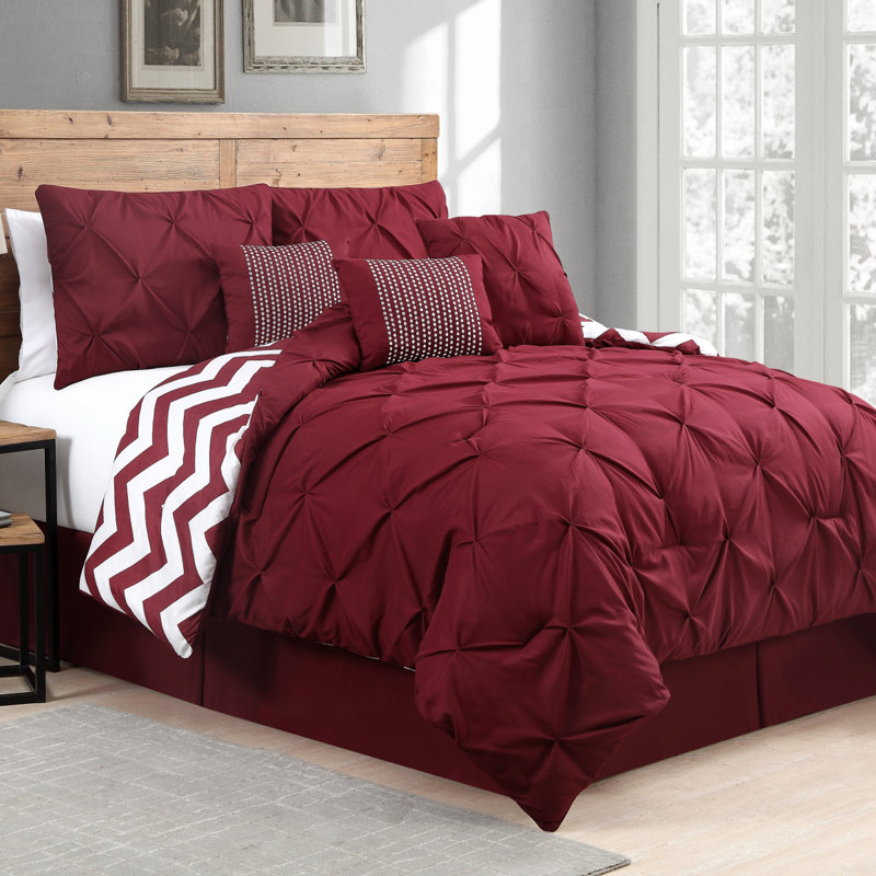 Polyester Comforter, Burgundy Red, Twin Comforter + 5 Additional Pieces