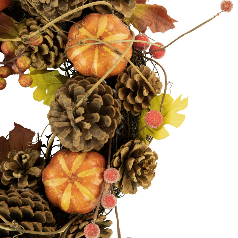 Pinecone And Pumpkin Fall Harvest Wreath 14Inch Unlit