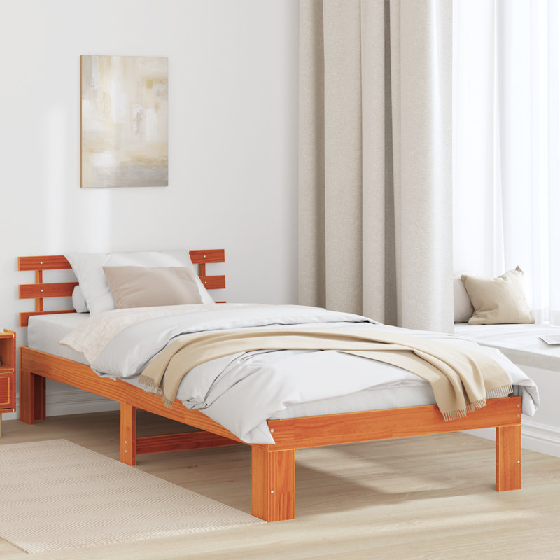 Bed Frame with Headboard Solid Pine Wood, Small Single (2'6), Wax Brown