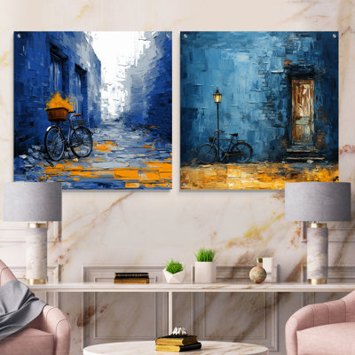 Blue Journey Bicycle - Bicycle Acrylic Wall Art Glass Set Of 2
