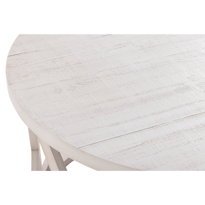 Viradis Farmhouse Coffee Table, Rustic Round Coffee Table with X-Motifs Legs, Wood Textured Top, White