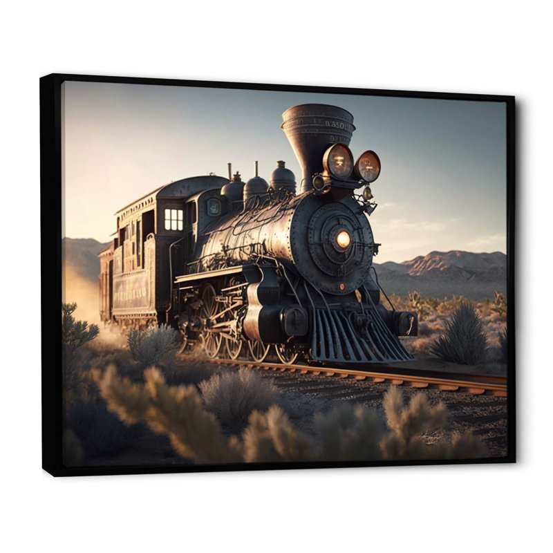 Train, reproduction d'art sur toile, train sur la voie II, L 44 po x H 34 po, Cadre flottant noir
