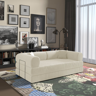 Jairden Corduroy Sofa Bed In A Box, Convertible Modern Foldable Sofa (with 2 Throw Pillows)