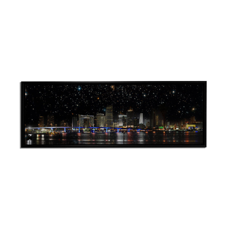 «Miami at Night», reproduction sur toile, H 27 po x l 75 po x P 4,25 po, Cadre flottant noir