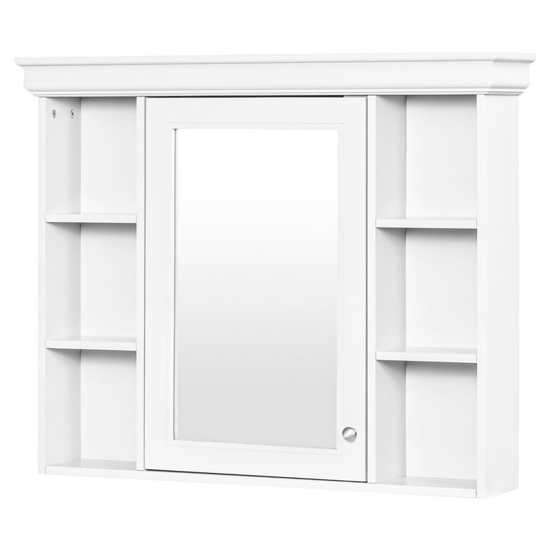 35.51'' * 7.01'' 29.52'' White Wall Mounted Bathroom Storage With Mirror Door, Versatile Solution, High - Quality , Adjustable Shelves, Soft Close Hinges, Silver Metal Handle, Luxury Design, Modern