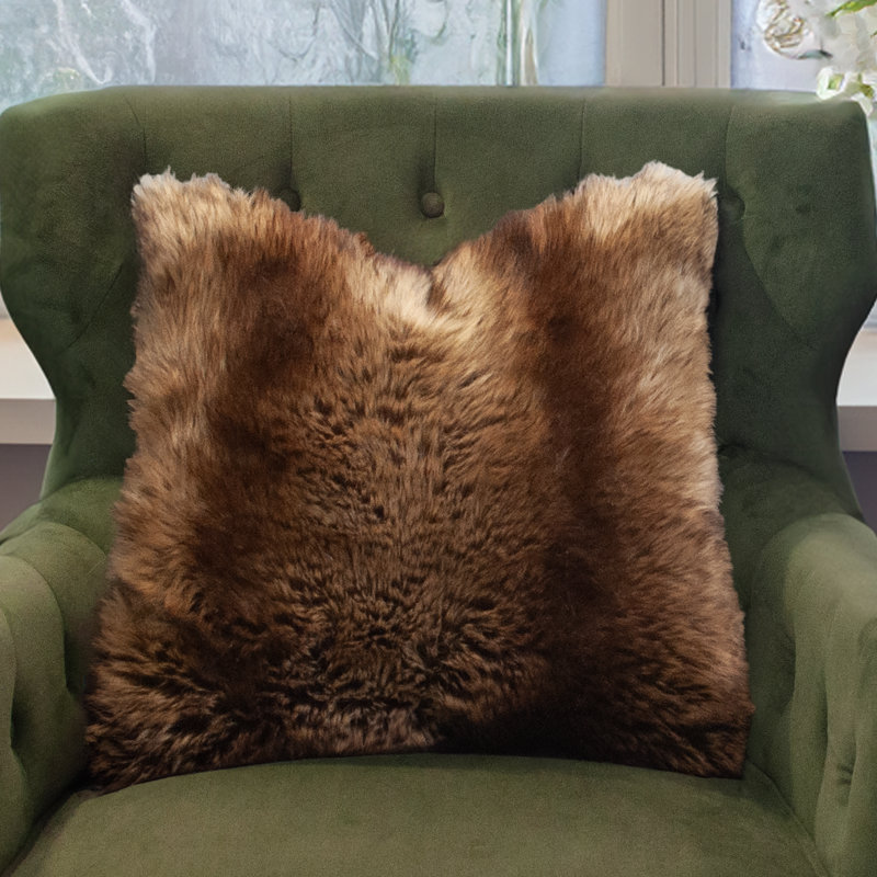 Ensemble de coussins en fausse fourrure de luxe Thomas Collection Russet Chinchilla, Carré 20 po