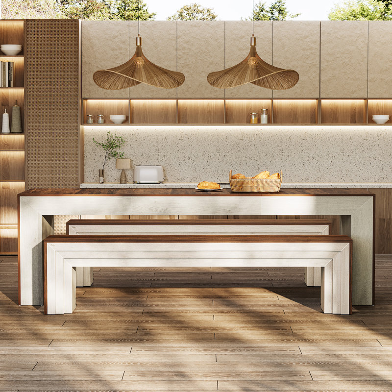 70.9-Inch Extra Long Dining Bench, Dark Brown/White