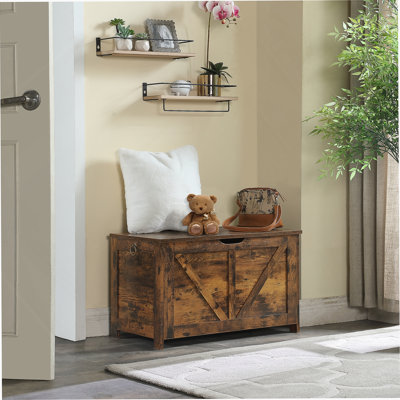 Coffre de rangement, banc de rangement, organisateur de coffre à jouets rétro, banc de rangement pour hall d'entrée avec 2 charnières, assemblage facile, brun rustique
