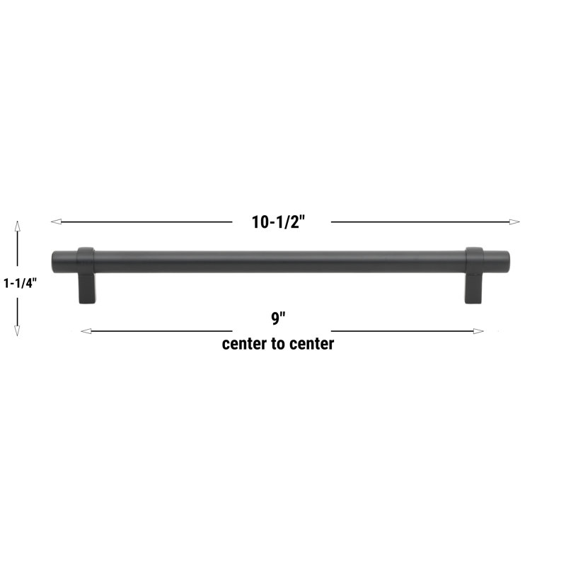 GlideRite Solid Bar Pull, Matte Black, 9", 1