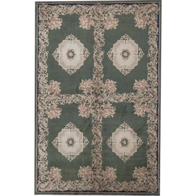 Hand-Knotted High-Quality Green Area Rug
