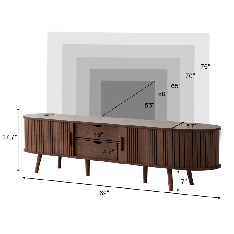 Chader Modern Wood 69" TV Stand for TVs up to 75" with Drawers and Shelf Storage
