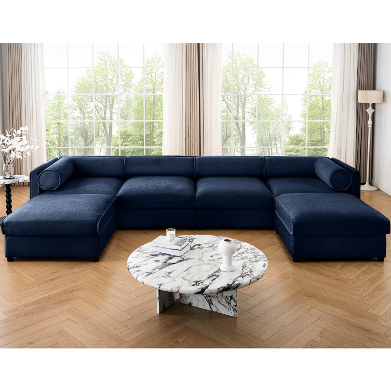 Chenille Abbottstown avec et rangement en bleu - 3 places en forme de U et siège cylindrique confortable, 3, Blanc