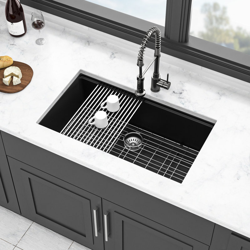 Quartz Composite Workstation Kitchen Sink 30X19" Black - Impeccable Design Granite Undermount For, Black