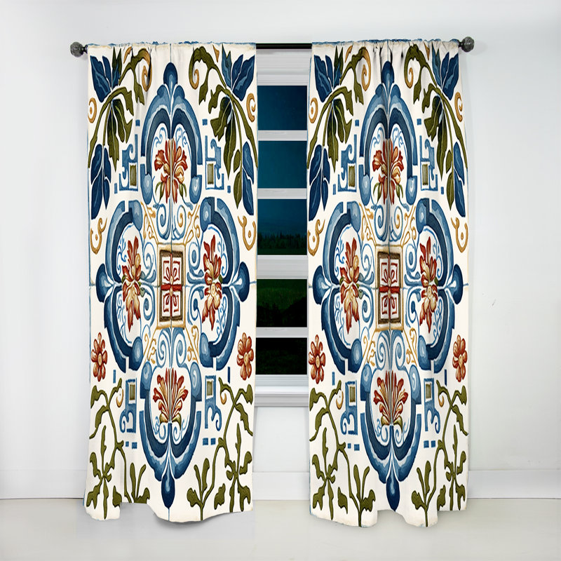 Rideaux en velours abstrait bleu méditerranéen I - Retro, L 52 po x L 90 po