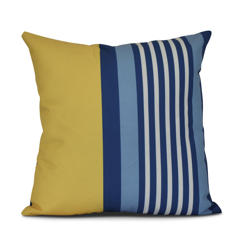 Yellow and Blue Striped Polyester Square Throw Pillow