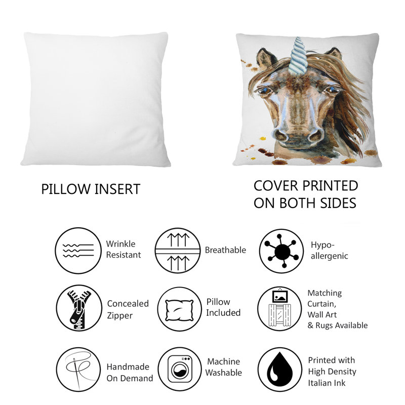 Portrait of a Unicorn - coussin décoratif traditionnel imprimé