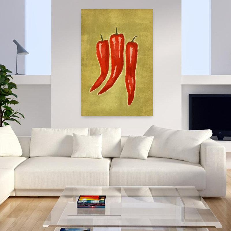 «Hot Chili Trio», art mural rustique et vibrant, H 48 po x l 32 po