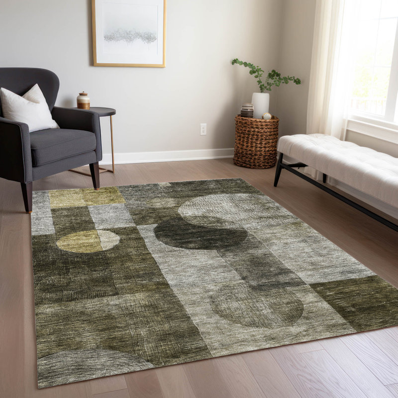 Tapis taupe chantille lavable à la machine intérieur / extérieur ACN1114, Rectangle 9 pi x 12 pi