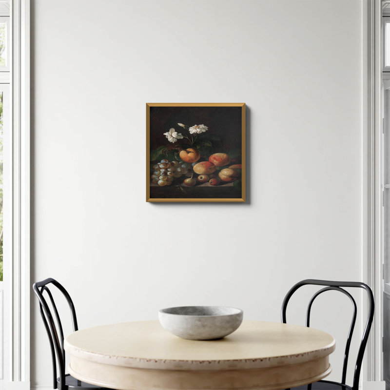 «Still Life Fruit White Roses» par Fine Art, Non, H 20 po x l 20 po, Papier avec cadre unique doré
