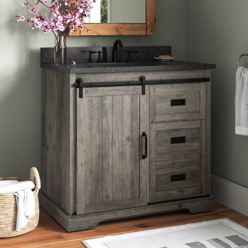 Ensemble de meuble-lavabo simple 36 po Cayden, Bleu Purbeck, Gris patiné