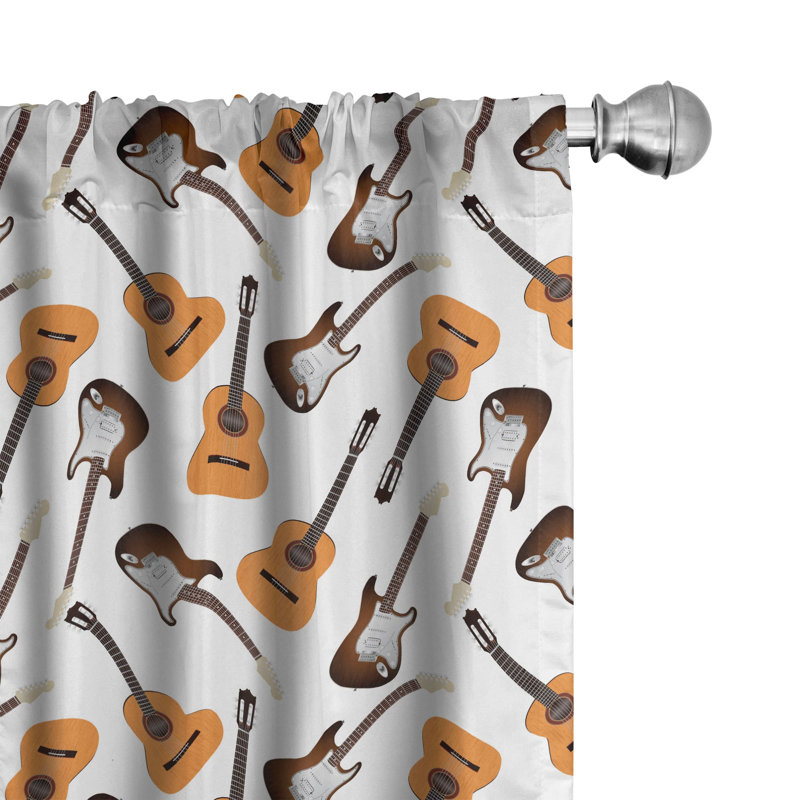 Guitar Semi-Sheer Rod Pocket Curtain Panels, 28" x 63"