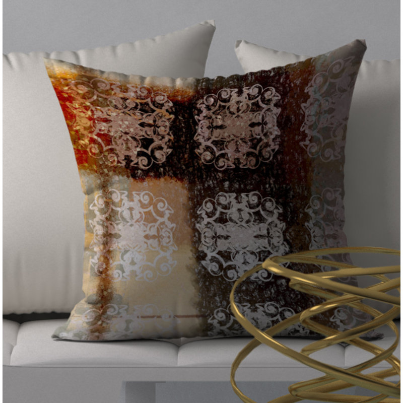 Achetez une housse de coussin carré et un insert Thoroughbred, 20 po X 20 po, Beige / rouge / brun géométrique