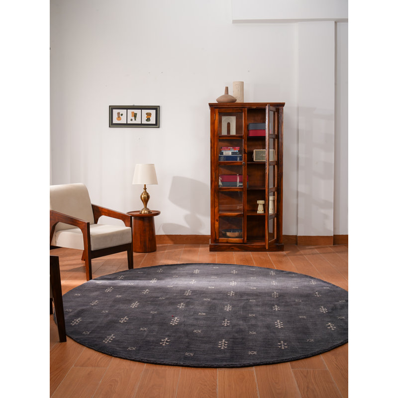 Anley Hand Knotted Loom Wool Eco-Friendly Area Rugs - Round, Charcoal White Color, Contemporary Modern Design, High Pile Thick Handmade Anti Skid Area Rugs for Living Room, Bed Room