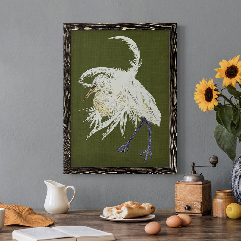 Heron Plumage II - peinture sur toile encadrée, Cadre noir, H 28 po x l 38 po x P 1 po