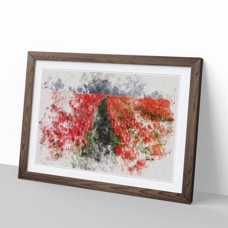 Field of Tulips - Picture Frame Painting, 65cm H x 90cm W x 2cm D, Walnut Framed